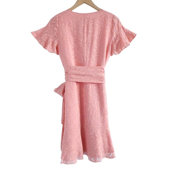 Tanya Taylor Women's Bianka II Silk Blend Mini Wrap Dress in Melon Pink Size 2 - Picture 6 of 14